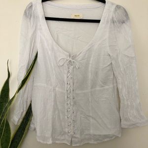 Anthropologie White blouse with polka dot detail